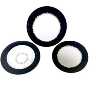 ARITA Rose Pavillion  3 Piece Dinner Plate Set Black Border, Gold Trim Flowers